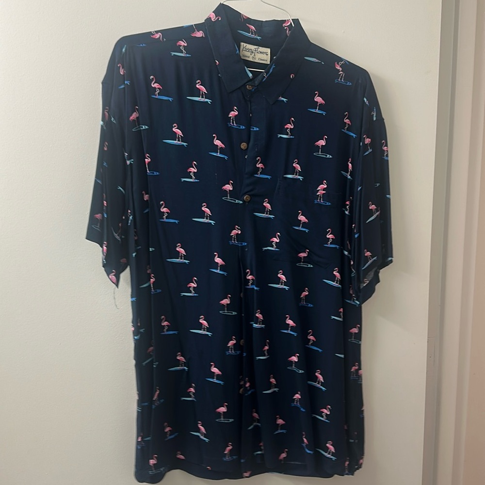 Kenny Flowers short Sleeve Shirt, Navy | Flamingos
